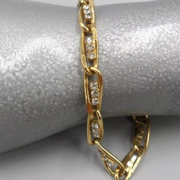 Austrian Crystal Gold Bracelet, Vintage 1950s Chain made in USA - Picture 5 of 7